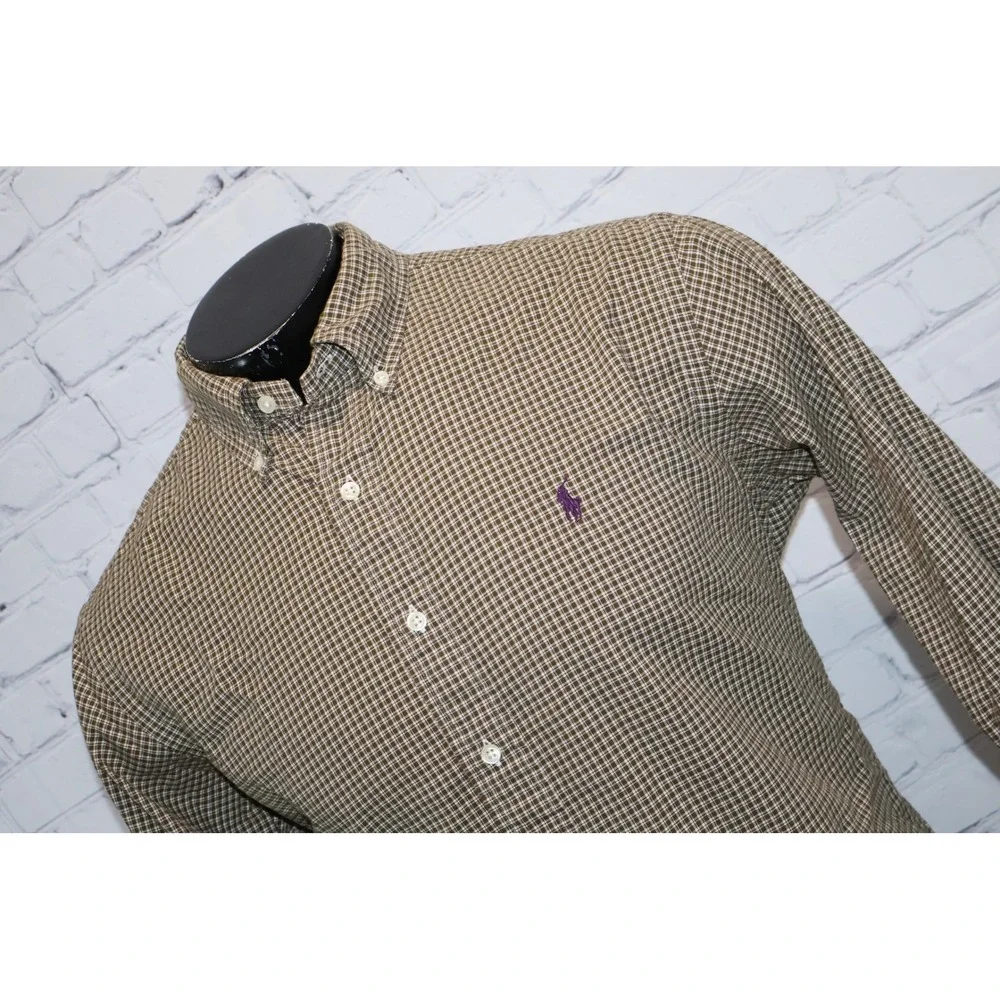 Polo Ralph Lauren Shirt Mens Large Brown Gingham Classic Fit Long Sleeve